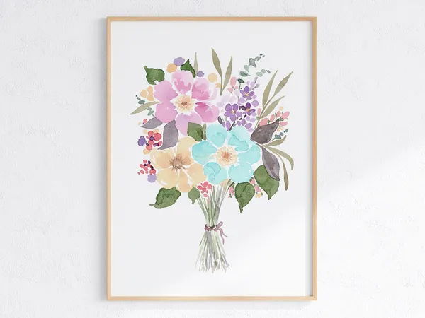 Colorful Flower Bouquet Watercolor Floral Art Print
