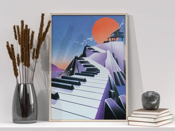 Piano Retro Poster, Music Wall Art Print