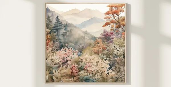 Watercolor Forest Landscape Art Print, Autumn Trees
