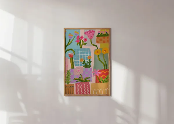 Colorful Floral Abstract Art Print, Geometric Decor
