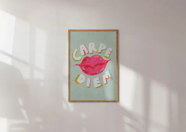 Carpe Diem Pink Lips Motivational Typography Poster