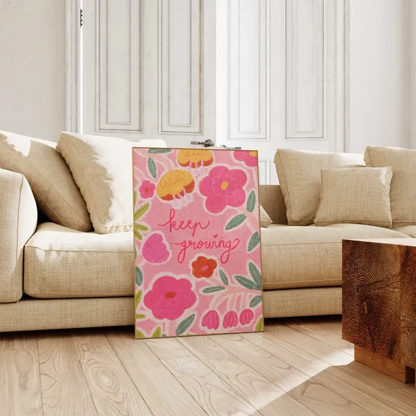 Floral Keep Growing Typography Art Print