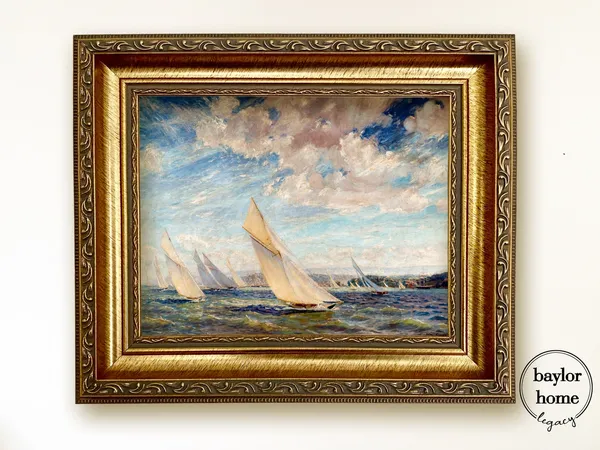 Vintage Nautical Sailboat Racing Oil Painting Art Print