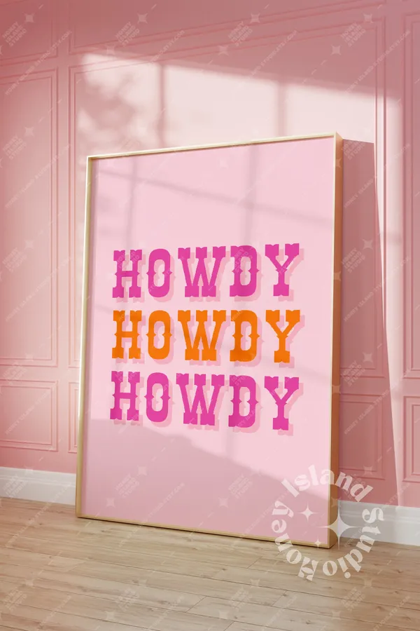 Howdy Cowgirl Pint Western Boots Art Print