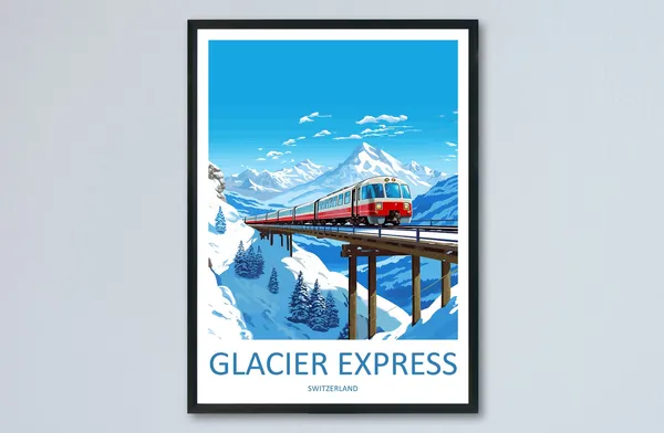 Glacier Express Travel Poster, Switzerland Rail Journey