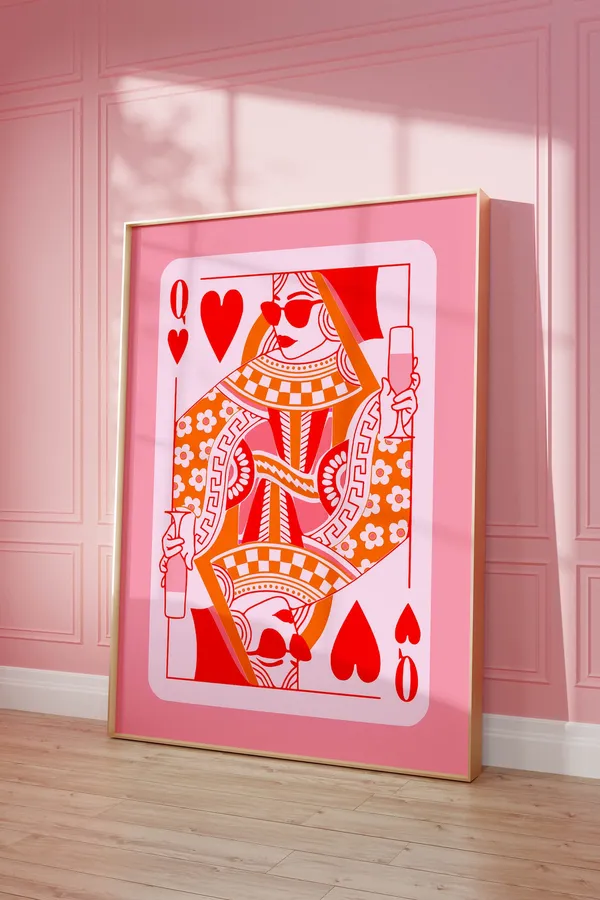 Queen Of Hearts Champagne Poster, Maximalist Decor