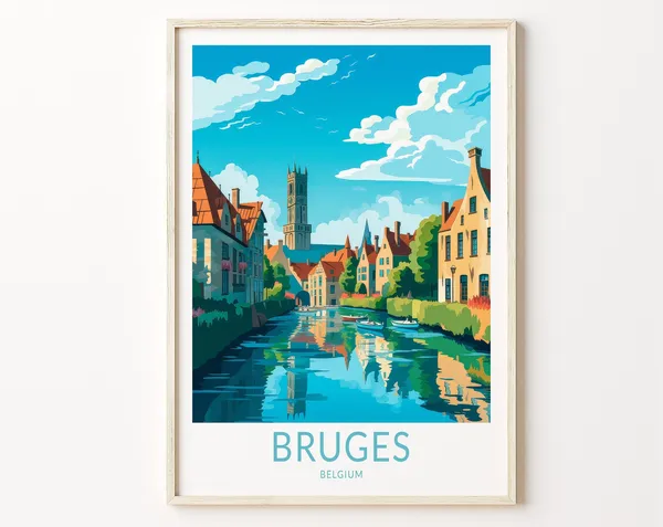 Bruges Travel Poster, Belgium City Wall Art