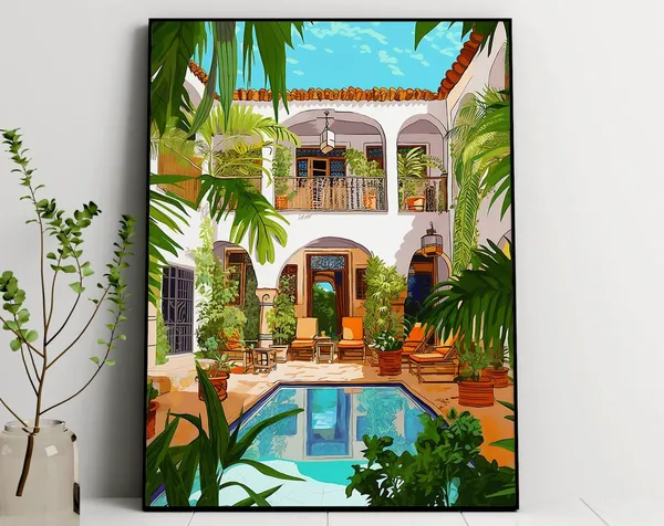 Marrakech Riad Morocco Travel Poster, Architecture