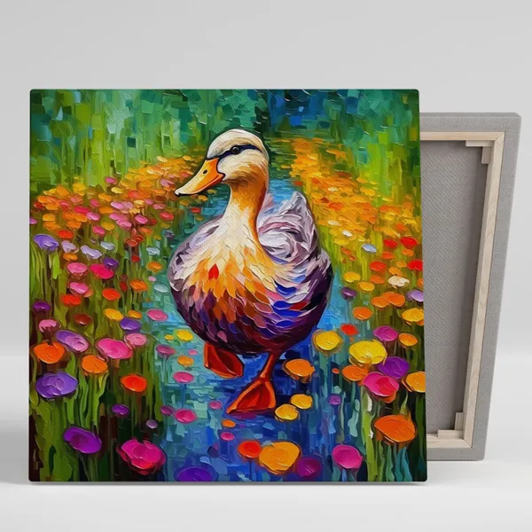 Duck With Flower Poster, Whimsical Floral Duck Art