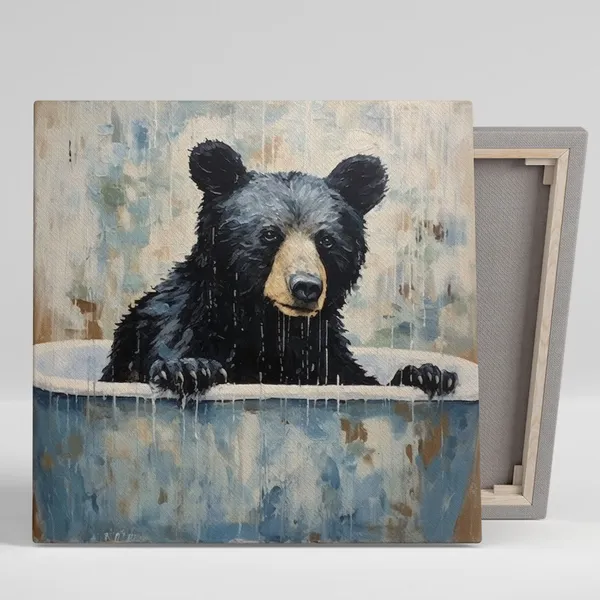 Black Bear In Bathtub Art Print, Nursery Modern Decor