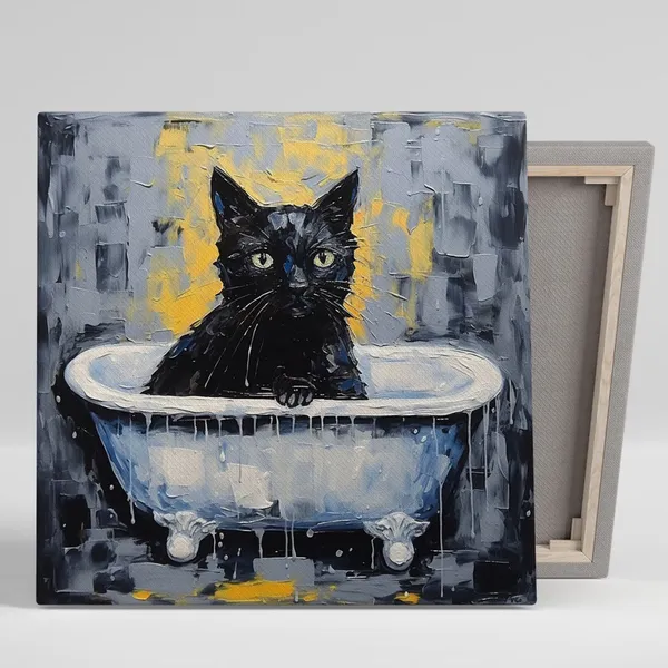 Black Cat In Bathtub Bathroom Wall Art Poster Print