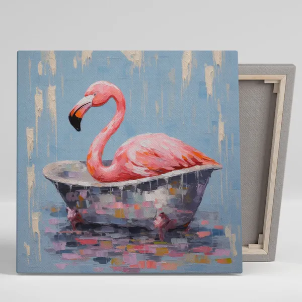 Flamingo in Bathtub Poster, Nursery Bathroom Decor