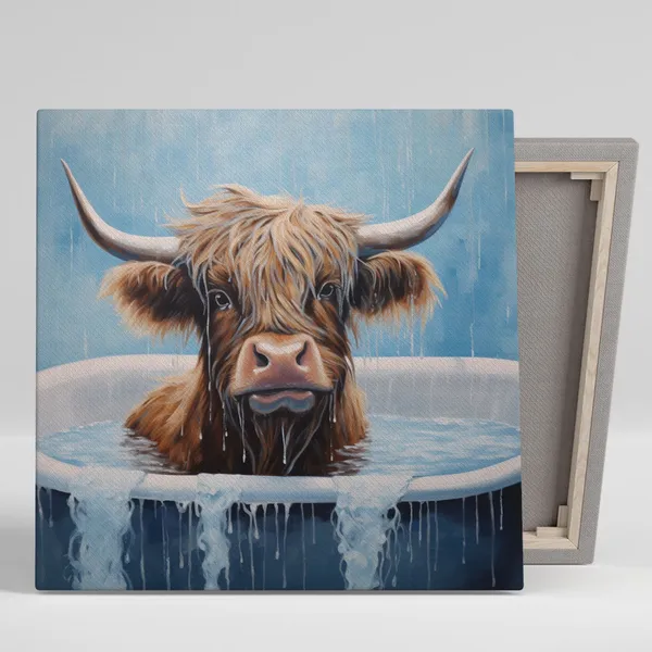 Highland Cow In Bathtub Art Print, Bathroom Decor
