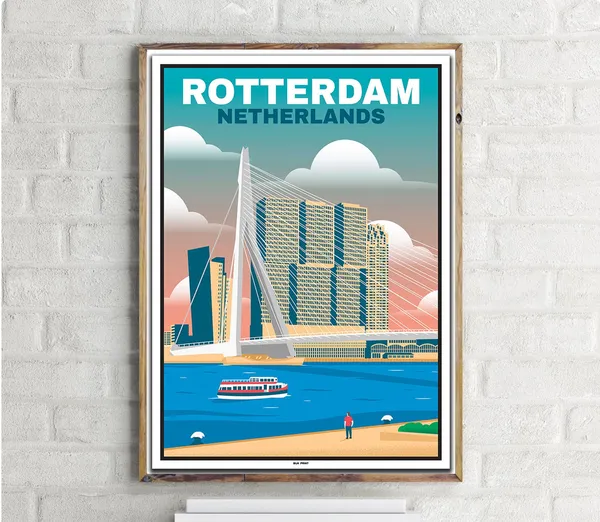 Downtown Rotterdam Vintage Travel Poster