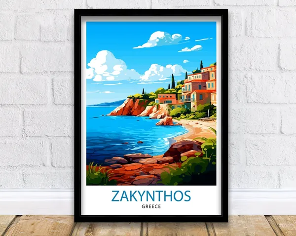 Zakynthos Greece Travel Poster, Greek Island Decor