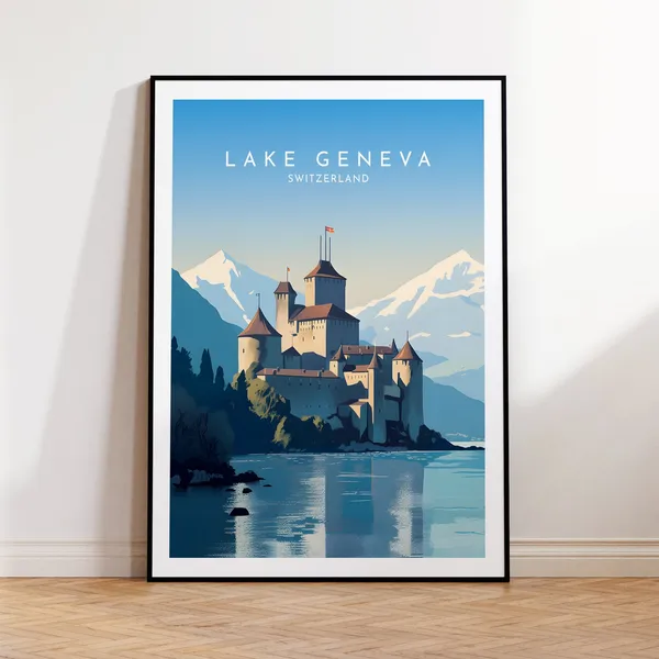 Lake Geneva Travel Poster, Switzerland Home Decor