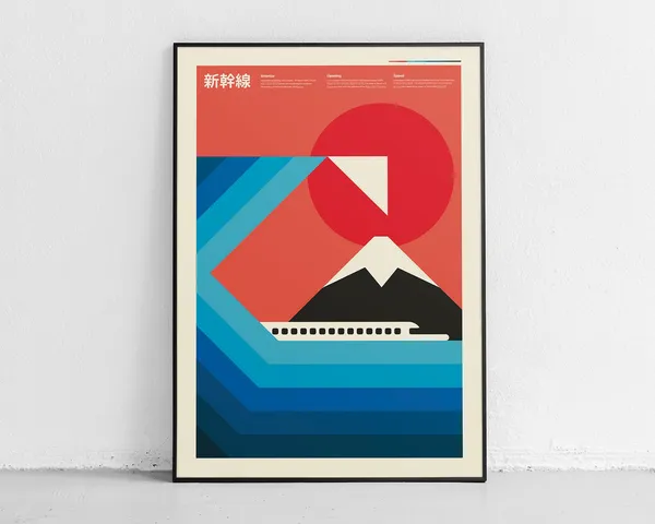 Bullet Train Travel Poster, Minimalist Mid-Century Style