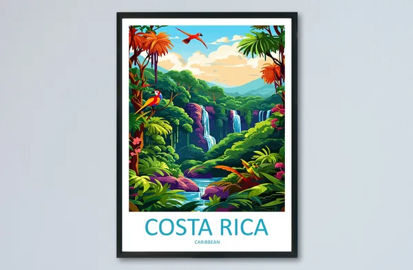 Costa Rica Travel Poster, Caribbean Travel Wall Art