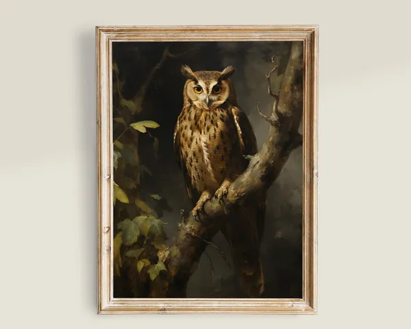 Vintage Owl Dark And Moody Wall Art Print