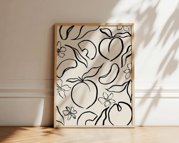 Peaches Botanical Ink Drawing, Mid-Century Art Print