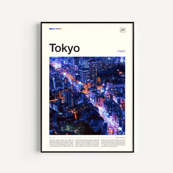 Tokyo Skyline Travel Poster, Japan Wall Art