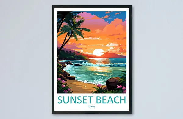 Sunset Beach Travel Poster, Hawaii Place Print
