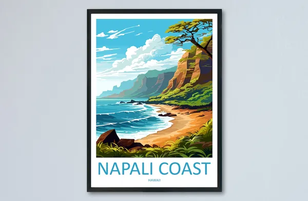 Napali Coast Travel Poster, Hawaii Wall Art