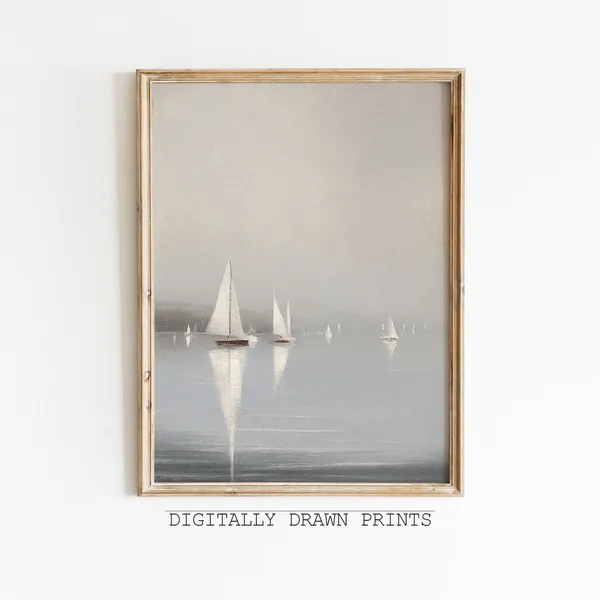 Vintage Coastal Beach House Wall Print, Beach Decor