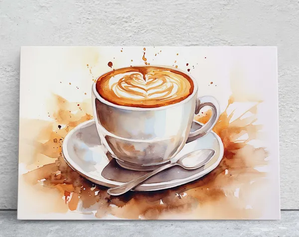 Watercolor Latte Art Print, Coffee Lover Decor