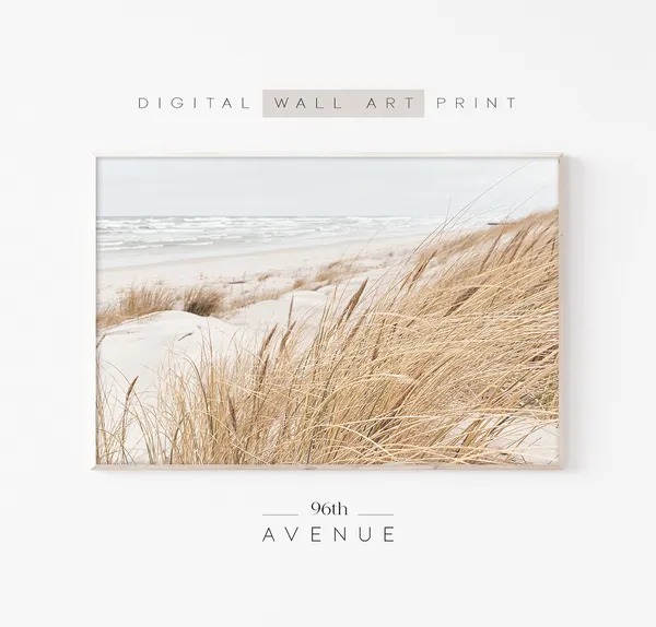 Neutral Beach Grass Coastal Landscape Art Print