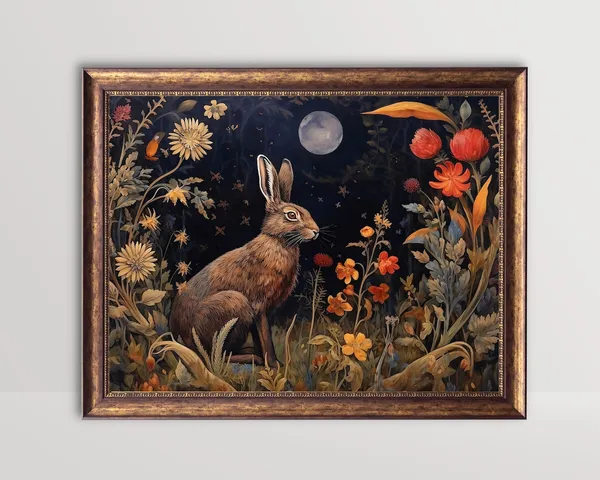 Hare And Moon Dark Botanical Gothic Art Print