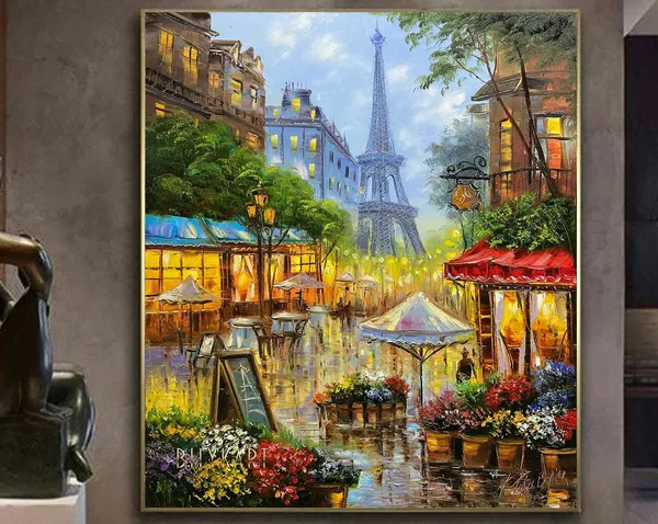 Paris Eiffel Tower Night City Oil Painting Print