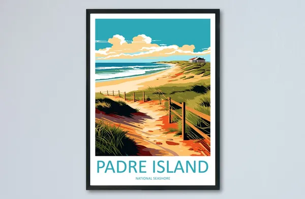 Padre Island Travel Poster, Texas Coastal Place
