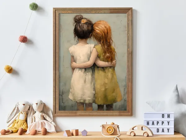 Vintage Best Friends Nursery Decor Art Print