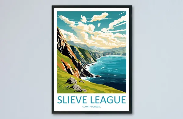 Slieve League Travel Poster, Ireland Landscape Art