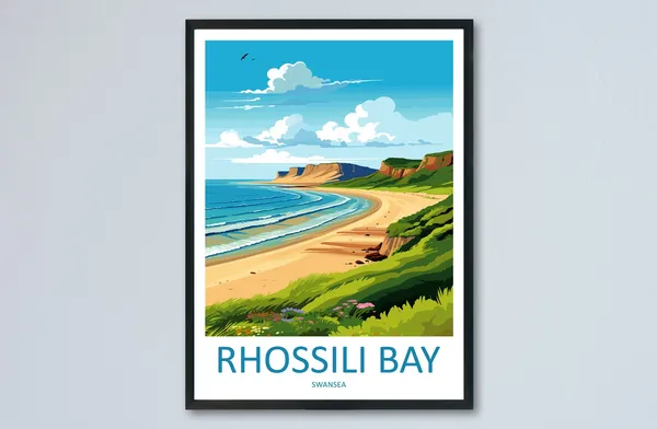 Rhossili Bay Travel Poster, Swansea Wall Art