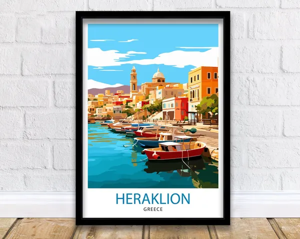 Heraklion Greece Travel Poster, Europe Wall Decor