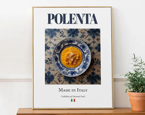 Polenta on Maiolica Tile Plate, Italian Food Poster