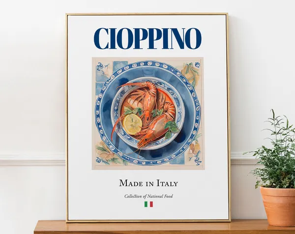 Cioppino on Maiolica Tile Plate, Italian Food Art Print