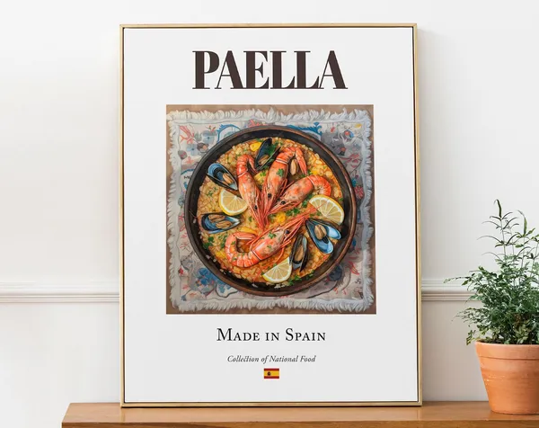 Paella on Maiolica Tile Plate Art Print, Spanish Food