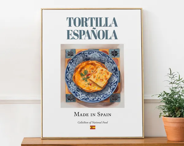 Tortilla Española on Maiolica Tile Plate, Spanish Food Poster