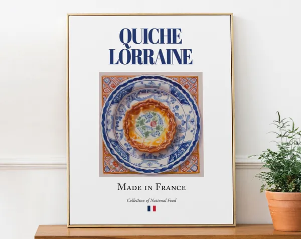Quiche Lorraine on Maiolica Tile Plate, Kitchen Art Print