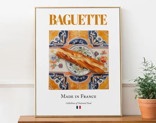 Baguette on Maiolica Tile Plate, French Food Art Print