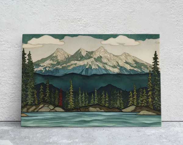 Minimalist Lake Mountain Landscape Art Print