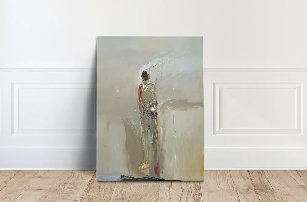Mid-Century Standing Man With Stick Art Print