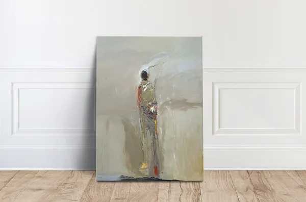 Mid-Century Standing Man With Stick Art Print