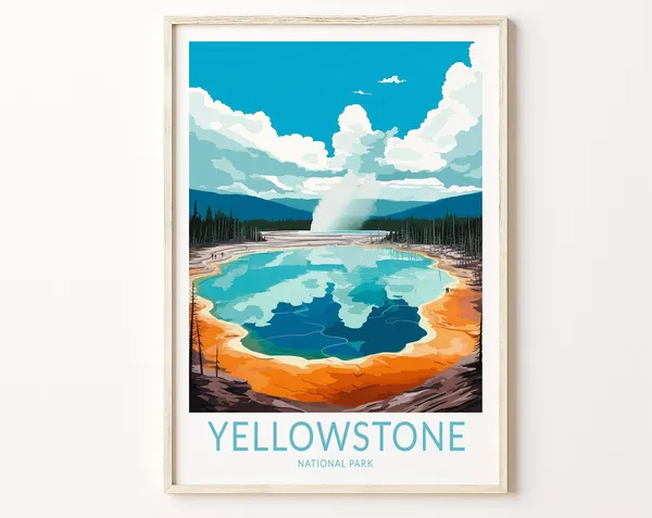 Yellowstone National Parks Travel Poster, Wyoming