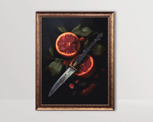 Dagger Sword And Blood Orange Gothic Botanical Art Print