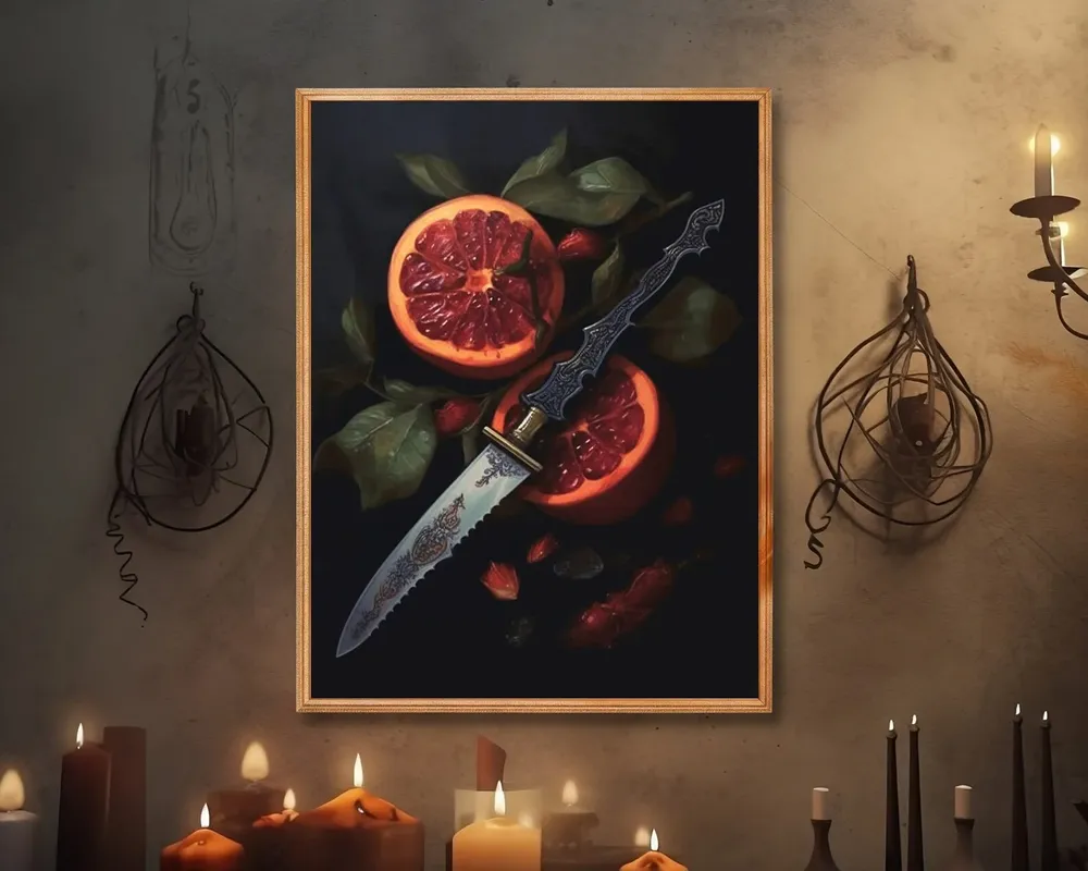 Dagger Sword And Blood Orange Gothic Botanical Art Print - Image 2