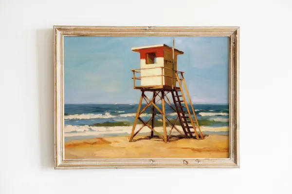 Retro Coastal Print, Preppy Beach Bathroom Art Print